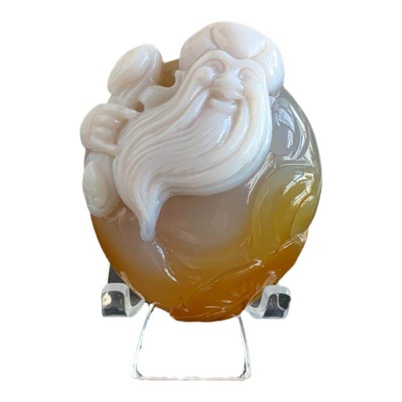 天然玛瑙雕刻寿星把玩俏色