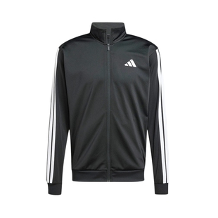 adidas阿迪达斯男女同款针织运动休闲夹克外套立领三条纹黑JI8816