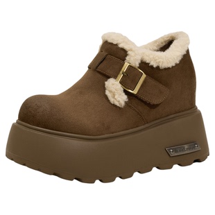 时尚新款厚底超高跟乐福鞋女款加绒加厚2026冬季女式休闲棉鞋保暖