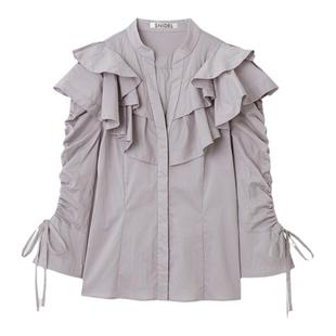 SNIDEL春夏款甜美淑女立领荷叶边抽绳系带衬衫SWFB231125