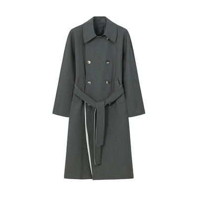 SAMEFLOW中长款翻领系带风衣