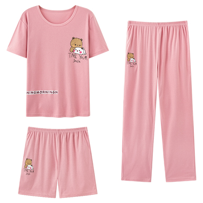 夏季薄款短袖睡衣纯棉三件套装女