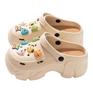 松糕厚底洞洞鞋女外穿夏季2024新款海边沙滩防滑包头增高凉拖鞋女