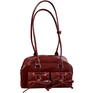 圣诞节蝴蝶结单肩腋下包包女新款手提枕头包保龄球包时尚通勤包包