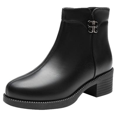 大东官方粗跟短靴女2025新款冬季黑色皮靴高跟马丁靴冬季女士皮鞋