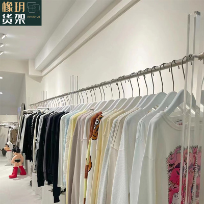 女服装店展示架亚克力挂衣杆陈列架不锈钢衣服架子上墙落地式货架