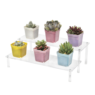 亚克力展示架玩具桌面盲盒茉莉娃娃泡泡马特多肉植物收纳梯形架