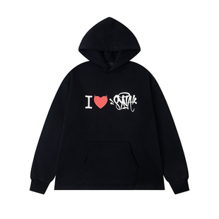 Synaworld Drill美式高街潮牌字母爱心印花宽松加绒连帽卫衣男女