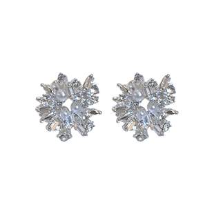 银色太阳花几何珍珠耳钉女款小众高级感耳环精致独特轻奢气质耳饰