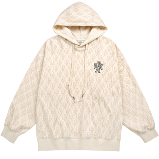 GUUKA潮牌cityboy日系连帽卫衣男新款情侣奶黄色复古满印帽衫宽松