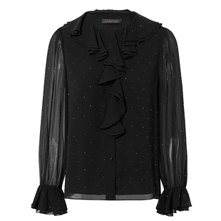 【桑蚕丝】La Koradior拉珂蒂春季新款黑色气质长袖打底外穿上衣