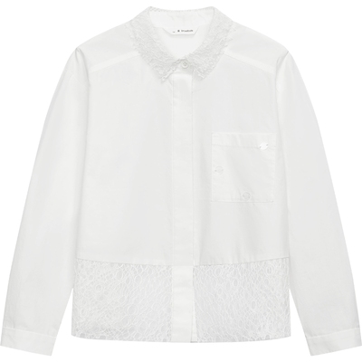 镂空设计感长袖单排扣白色衬衫