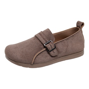 春季老北京布鞋女休闲风圆头平底一脚蹬女鞋扣带软底浅口百搭单鞋