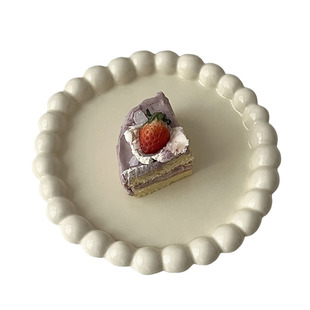 糖小姐 ins陶瓷盘子法式高级感餐盘奶呼呼珠边甜品盘西餐糕点平盘