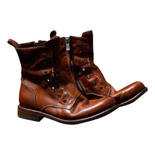 Le' Murmure 意大利水洗原胚马皮 布雷克缝线 褶皱机车马丁靴短靴