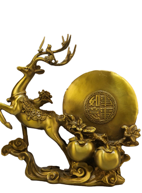 纯黄铜一鹿生财吉祥福鹿摆件