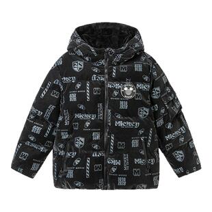 巴拉巴拉男童羽绒服大童黑色连帽外套户外加厚儿童冬装新款童装潮