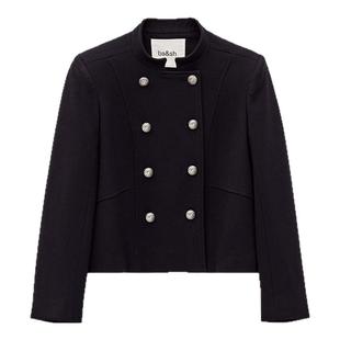 bash冬季法式经典干练通勤女绵羊毛混纺正肩双排扣短外套1E25MISL