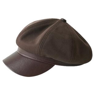 印计谷羽 文艺复古报童帽女秋冬天韩版百搭纯色皮质帽檐鸭舌帽子