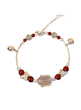 新中式古风红色蝴蝶玉兔手链女