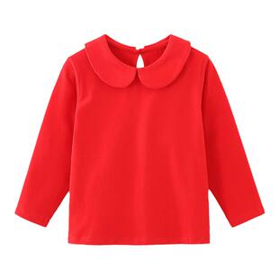 洛丽塔内搭女童裙子女孩红色上衣打底衫宝宝t恤翻领荷叶领白衬衫
