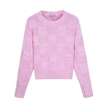 北欧时刻圆领宽松棋盘格毛衣