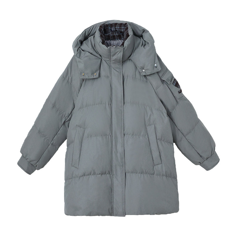 羽绒服女胖mm200斤巨显瘦格纹拼接连帽冬季休闲大码面包服外套潮