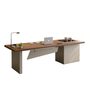 现代简约实木老板桌茶桌办公桌椅组合中式高端大班台带茶台一体式