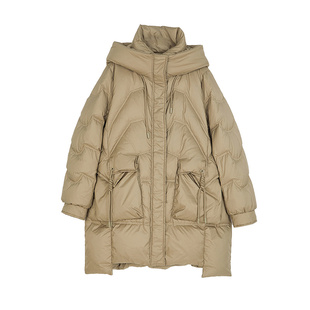 SANI品质鹅绒御寒加厚保暖中长款连帽双大口袋羽绒服外套女2026冬