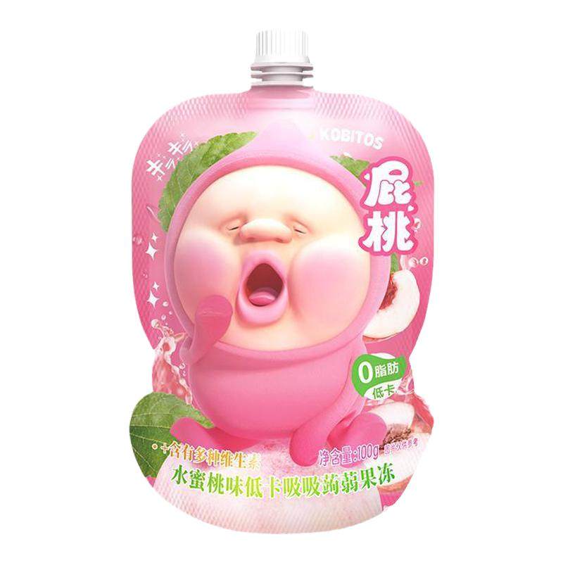 zuo一下蒟蒻果冻屁桃吸吸果冻水蜜桃味儿童休闲低卡零食100g*6袋