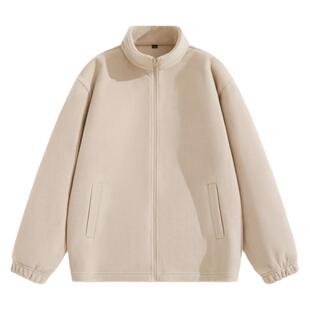 唐狮情侣装冬季穿搭摇粒绒夹克男女款保暖内搭男式立领开衫外套YB