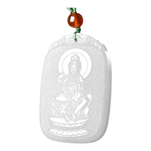 和田玉羊脂白玉生肖兔本命佛吊坠文殊菩萨本命年玉石项链男女玉牌