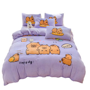 卡皮巴拉牛奶绒四件套冬季加厚法兰珊瑚绒床单被套儿童床上三件套