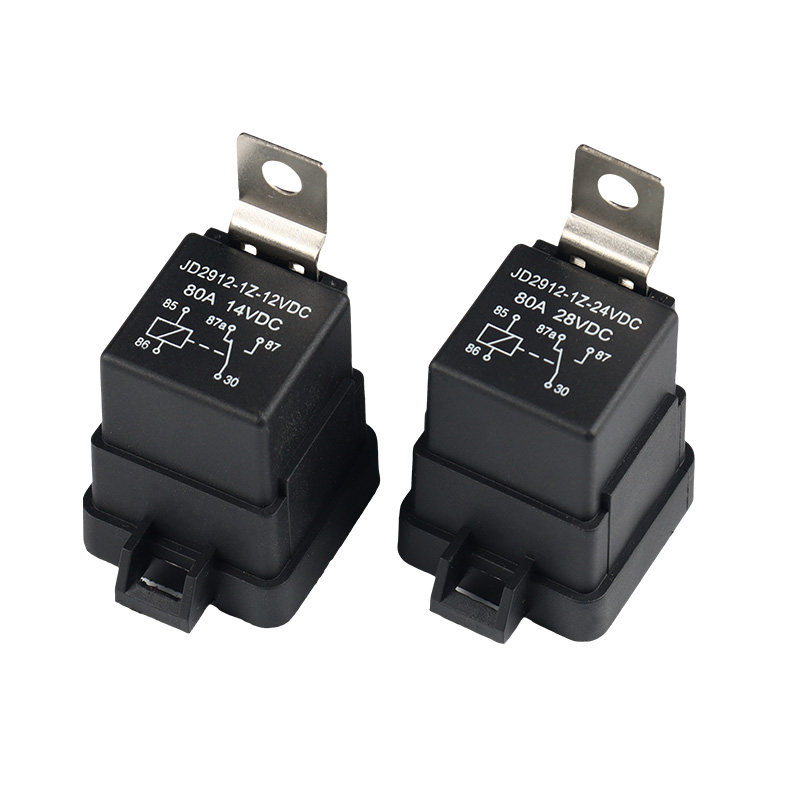 80A防水一体汽车继电器四脚5脚改装空调大灯12V24v带线座继电器40