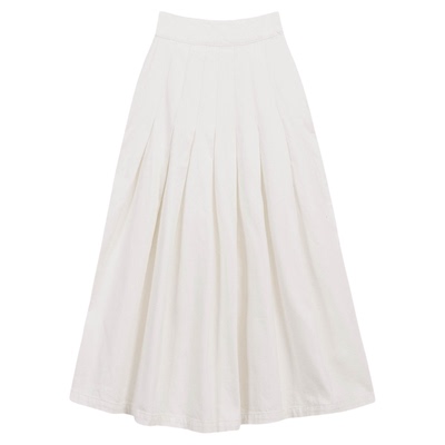 白色A字牛仔半身裙百褶中长裙子