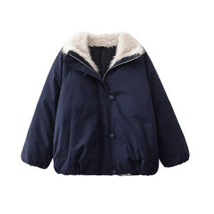 JIUJIU巴恩风环保皮草拼接毛领派克服女冬三防三星90白鸭绒羽绒服