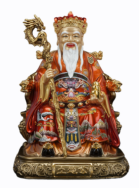 土地公婆铜像全铜彩绘福德正神地主爷地主财神土地爷土地奶摆件
