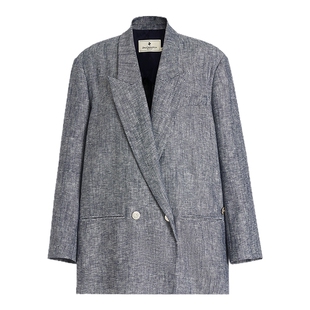 ZHUCHONGYUN2026春新款斜纹亚麻双排扣戗驳领空间感西装