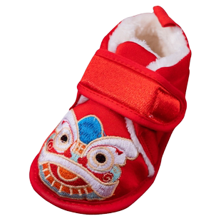 虎头鞋婴儿冬1周岁鞋子老虎鞋加绒男宝红色新年鞋过年棉鞋拜年女