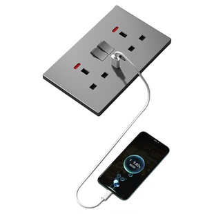 超薄哑光灰色13a英式电制插座USB带typec快充 灯制开关面板国际型