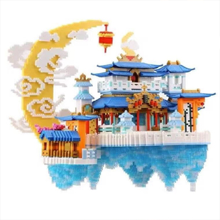 2025新款积木玩具益智拼装广寒宫拼图高难度中国榫卯结构建筑模型