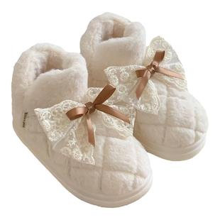 细细条 加绒加厚保暖棉鞋女冬季仙女风蕾丝蝴蝶结百搭外穿雪地靴