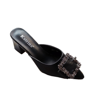 .2026新款奢华水钻尖头半拖鞋女外穿懒人鞋韩版网红高跟试衣鞋