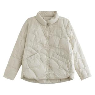 代勒反季短款白鸭绒轻巧保暖羽绒服暗扣立领祥云压纹纯色外套女