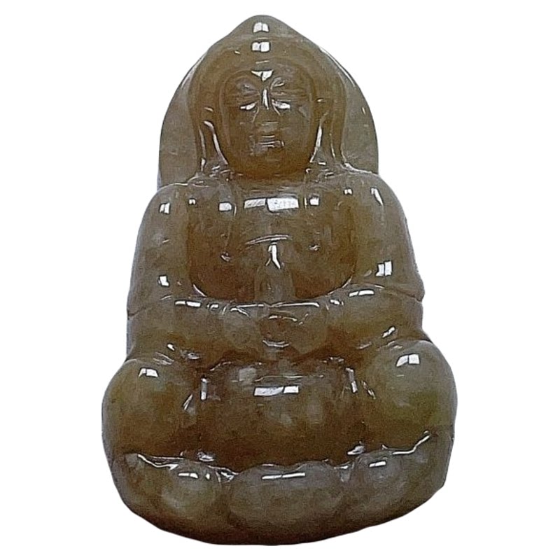 天然翡翠观音吊坠天然黄吉祥如意