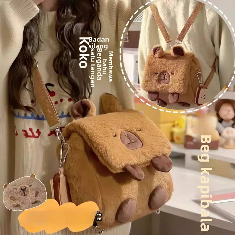 水豚卡皮巴拉毛绒斜挎包双肩包小方包玩偶公仔周边女款式2024新款