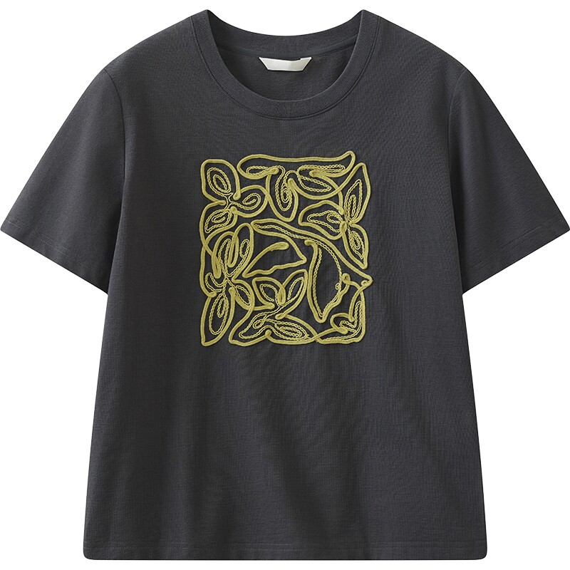 【商场同款】播26夏新品麻感索罗娜圆领刺绣T恤女BDT2YD1780