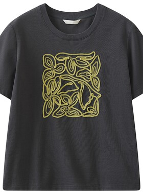 【商场同款】播26夏新品麻感索罗娜圆领刺绣T恤女BDT2YD1780
