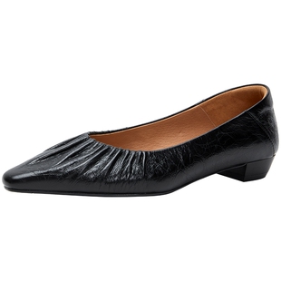 百田森尖头平底鞋气质单鞋女新款高级感褶皱仙女风配裙子的鞋