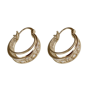 新品9折】法式复古镶钻咖啡金圈圈耳环女小众设计感高级轻奢耳饰